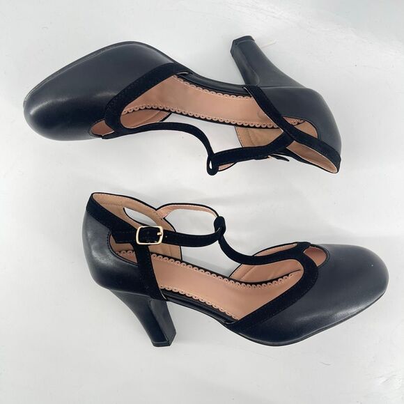 Brinley Co. Olina Black Faux Leather T-Strap Mary Jane Heels 8.5 NIB - Picture 9 of 16